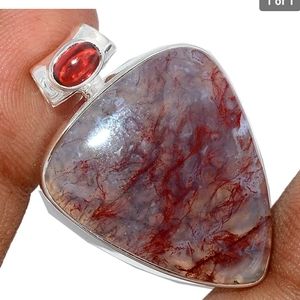 Genuine Garnet & Texas Moss Agate Pendant